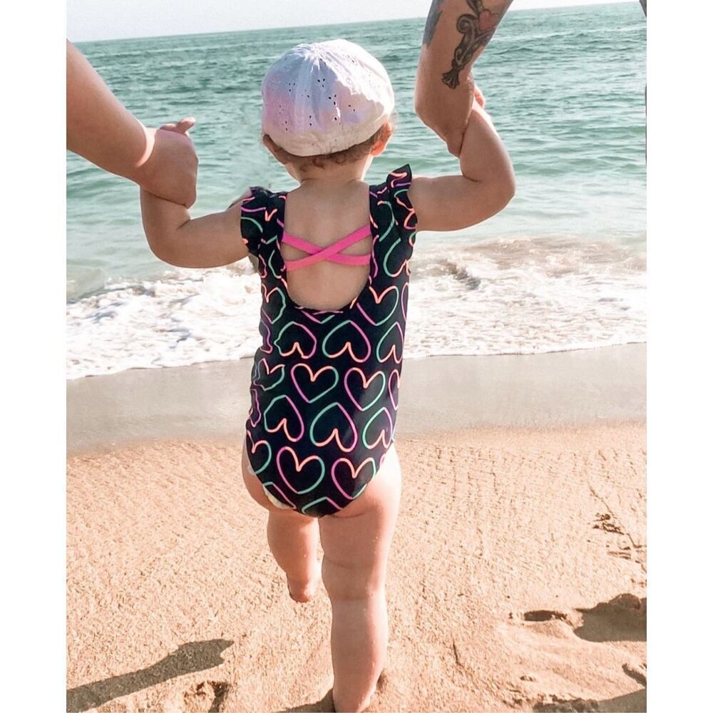 Toddler Girls Carters Heart Allover Print One Piece Swimsuit - Sz 3T